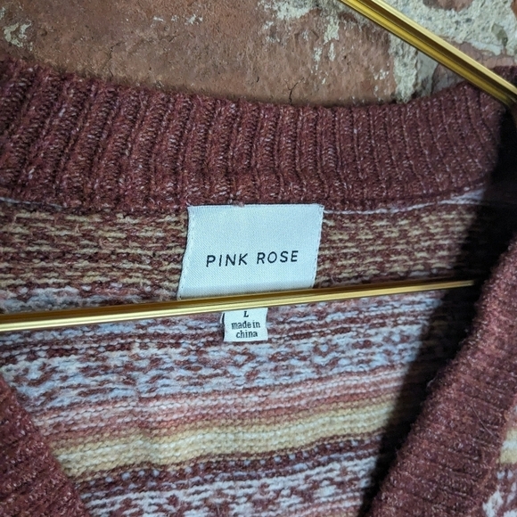 Pink Rose Large Multicolor Striped Long Sleeve Button Down Cropped Cardigan - Picture 2 of 10